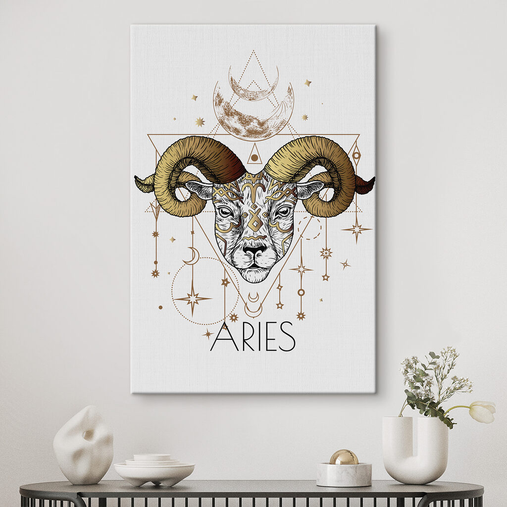 A drawing of a ram with a moon and stars A drawing of a ram with a moon and stars