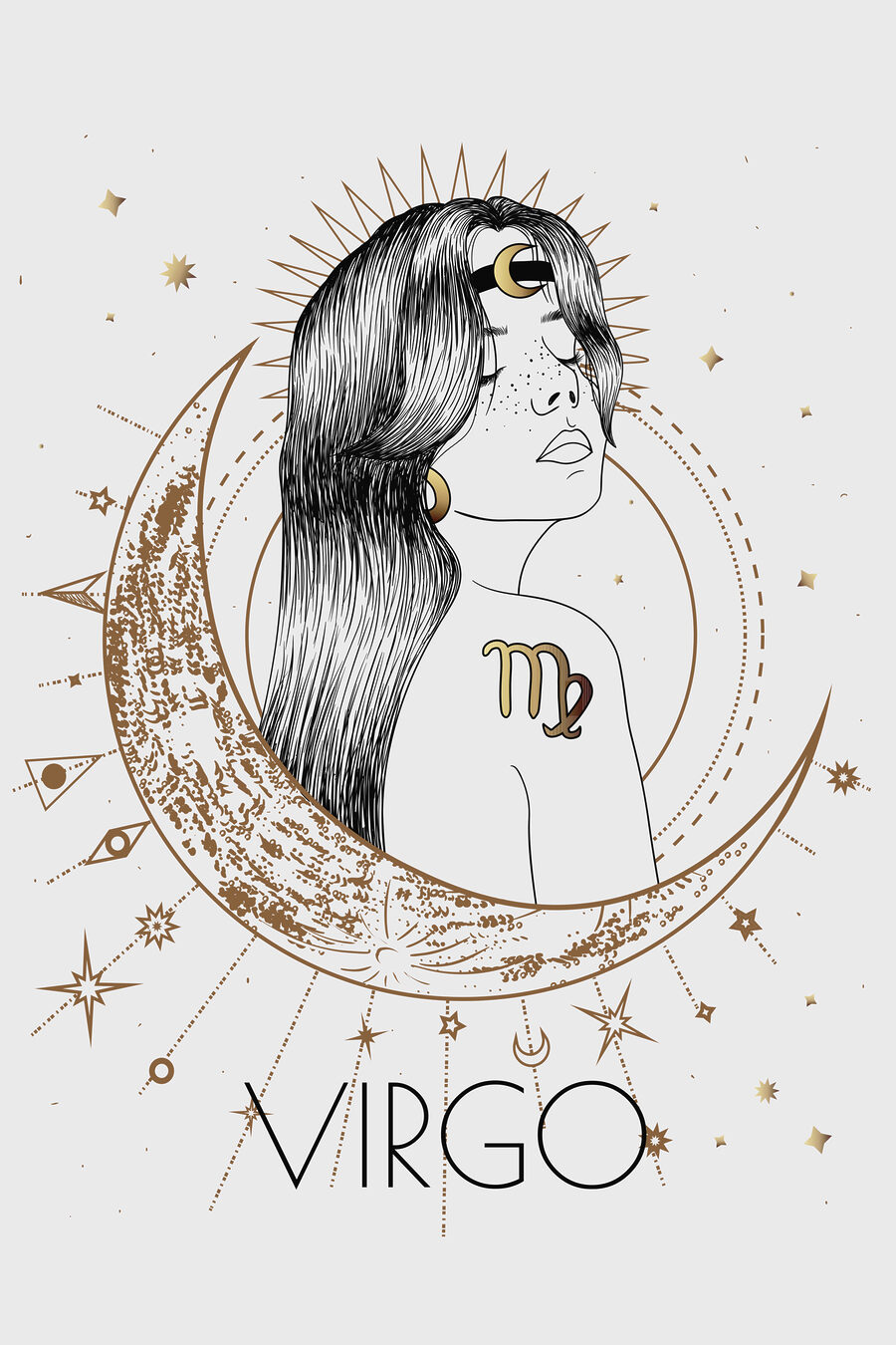 Dessin d'une femme avec une lune et des étoiles