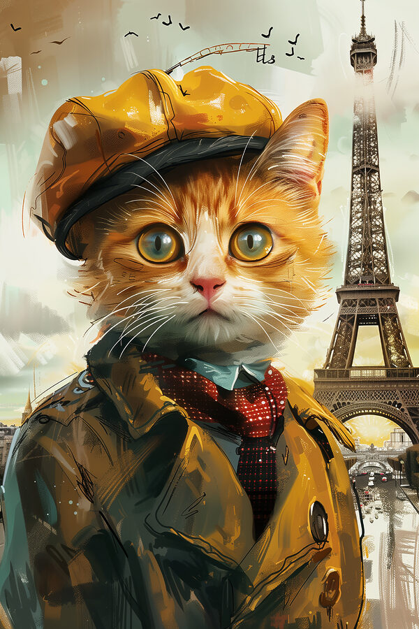 Un chat avec un manteau et un chapeau Un chat avec un manteau et un chapeau