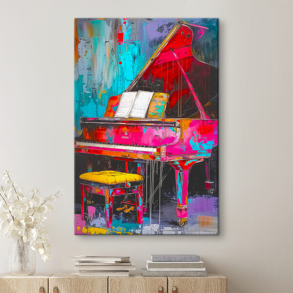 Un piano rose avec un tabouret Un piano rose avec un tabouret