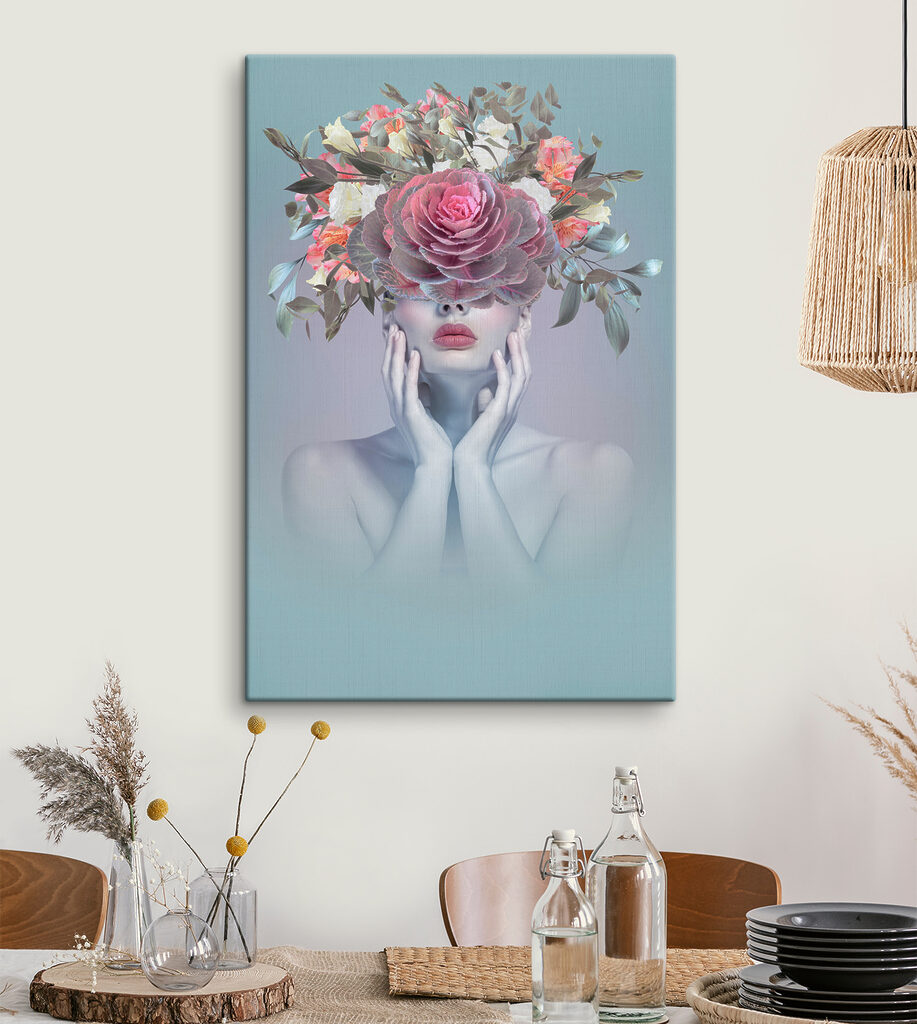 A woman with flowers on her head