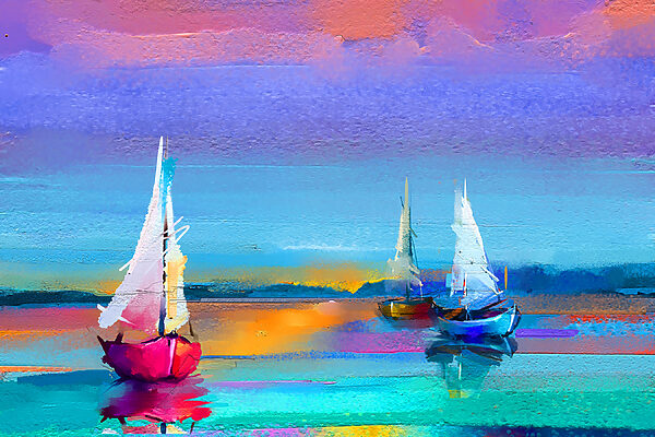 Une peinture de bateaux sur l'eau Une peinture de bateaux sur l'eau
