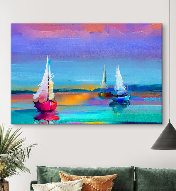 Une peinture de bateaux sur l'eau Une peinture de bateaux sur l'eau