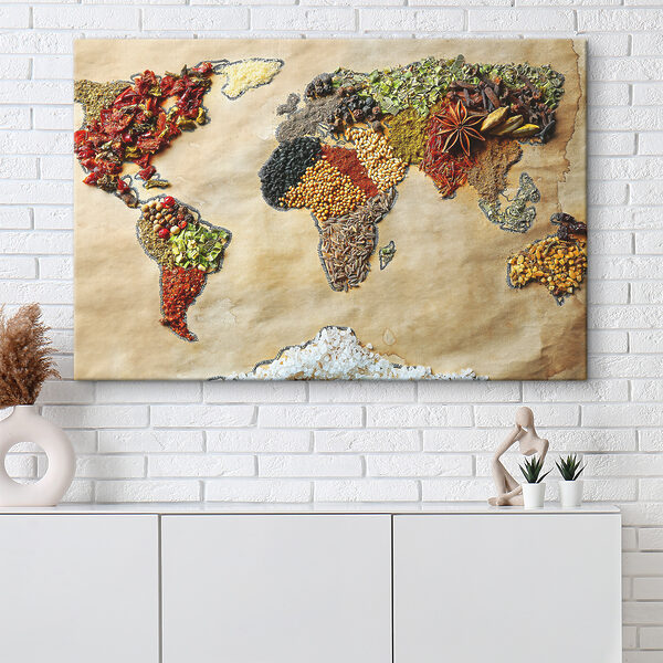 Une carte du monde composée de différentes épices Une carte du monde composée de différentes épices