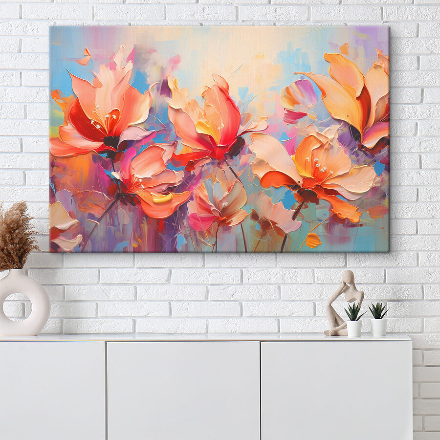 Tableaux Peinture de fleurs sur fond bleu – Image 2