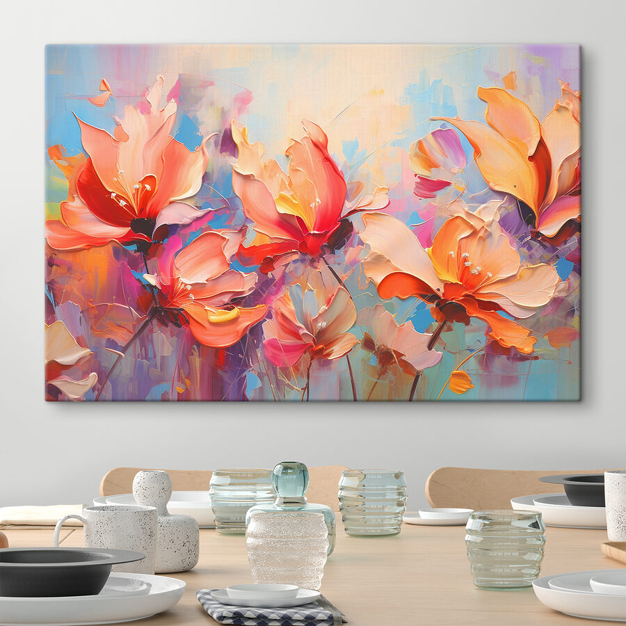 Tableaux Peinture de fleurs sur fond bleu – Image 3