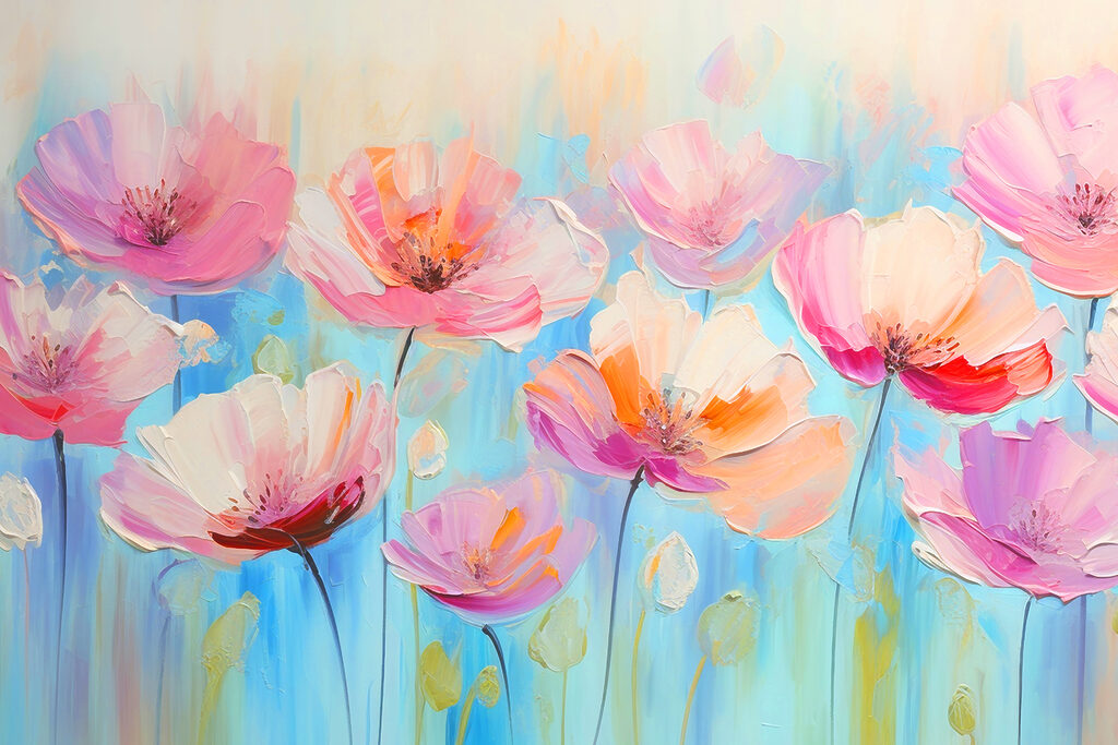 A painting of pink flowers