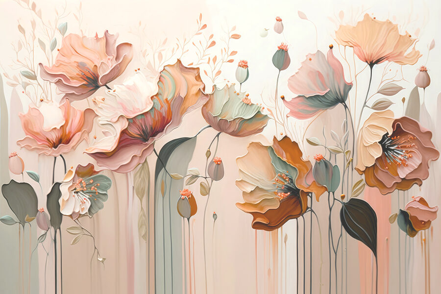 Une peinture de fleurs sur un mur