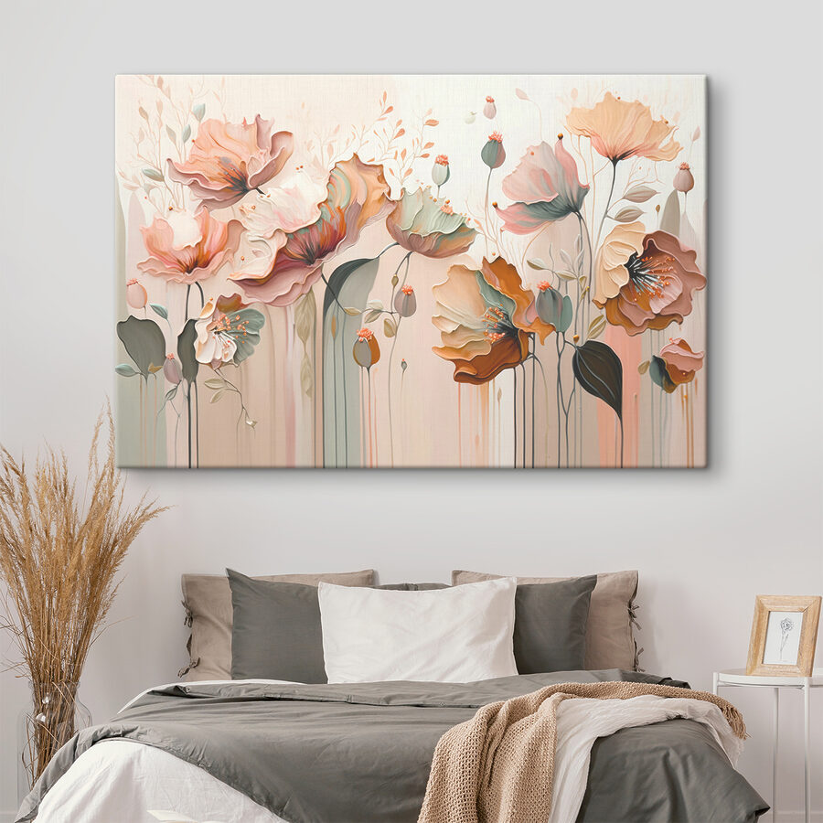 Une peinture de fleurs sur un mur