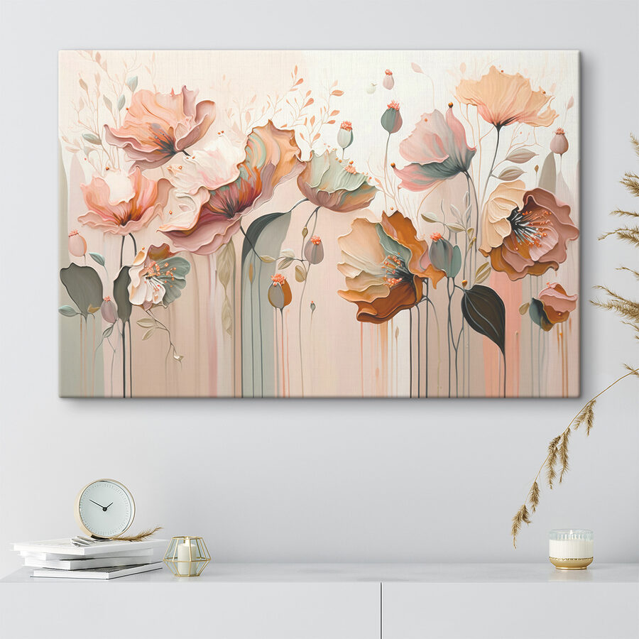 Une peinture de fleurs sur un mur