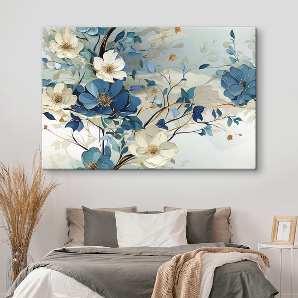 Une peinture de fleurs et de feuilles Une peinture de fleurs et de feuilles