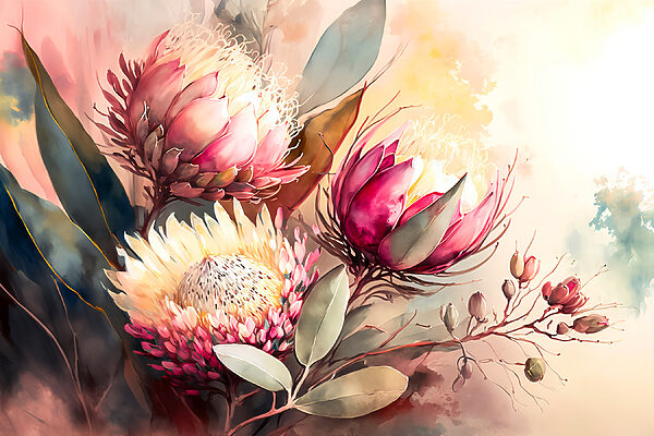 Une peinture de fleurs et de feuilles Une peinture de fleurs et de feuilles