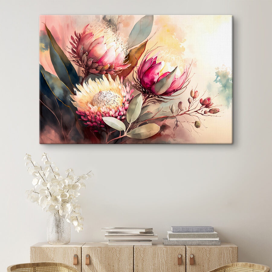 Une peinture de fleurs et de feuilles