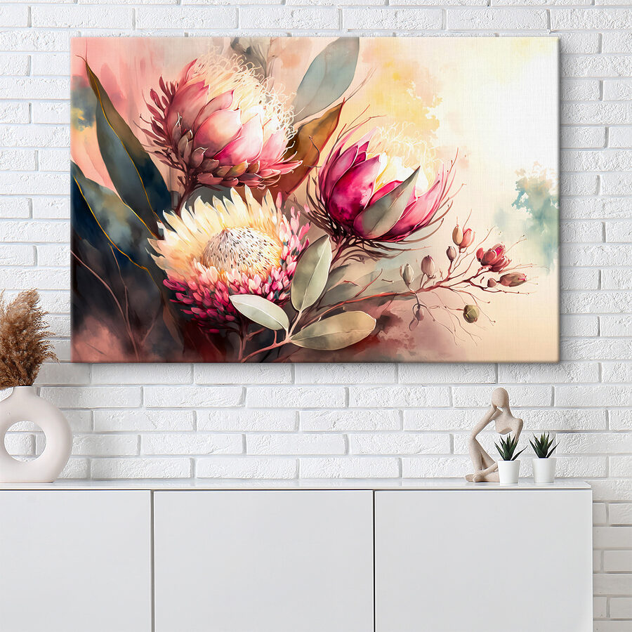 Une peinture de fleurs et de feuilles