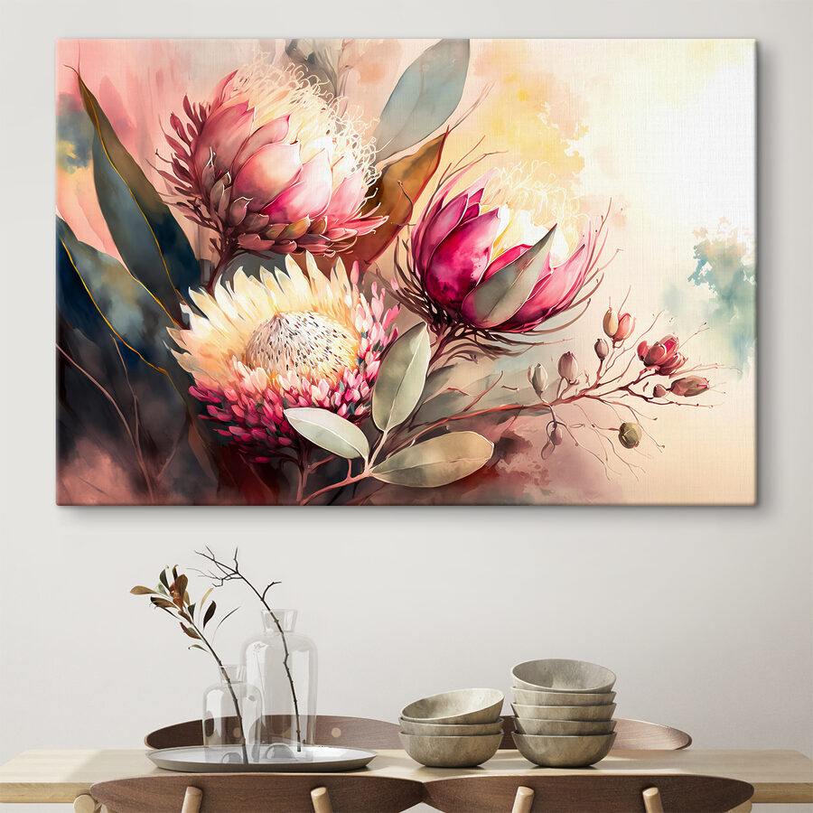 Une peinture de fleurs et de feuilles