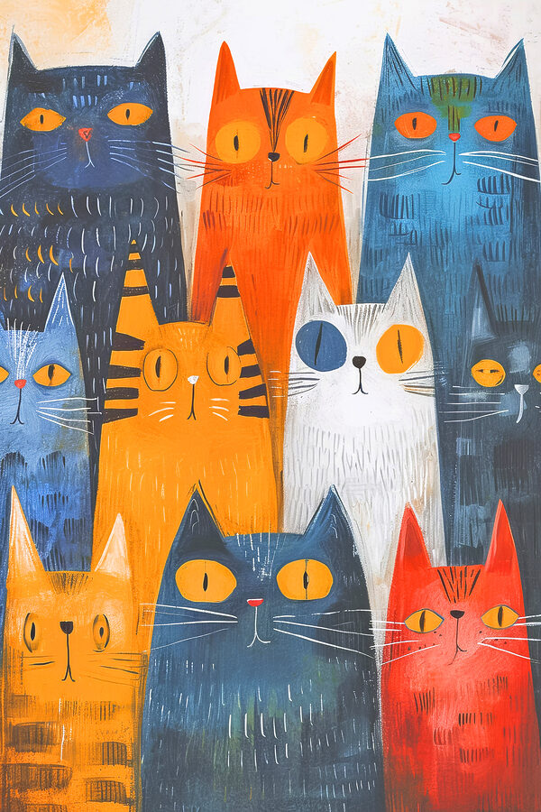 Un groupe de chats de couleurs différentes Un groupe de chats de couleurs différentes