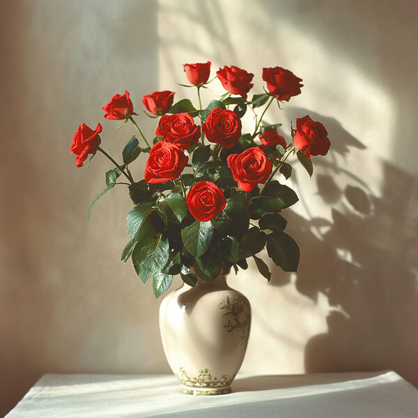 Un vase avec des roses rouges Un vase avec des roses rouges