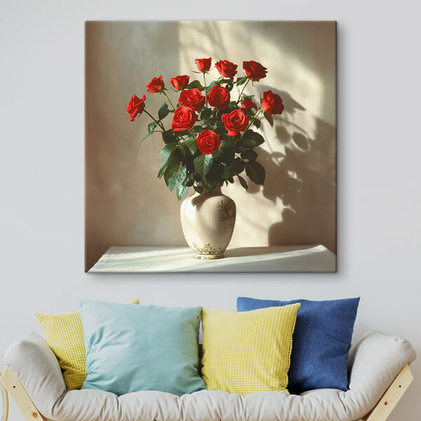 Un vase avec des roses rouges Un vase avec des roses rouges