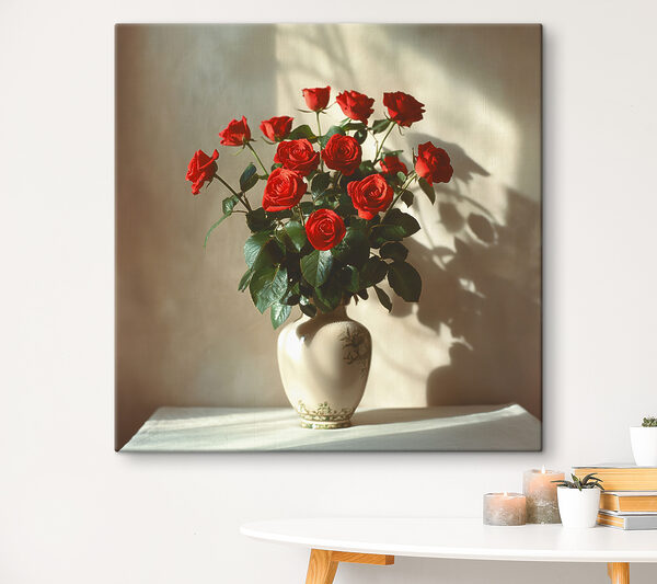 Un vase avec des roses rouges Un vase avec des roses rouges