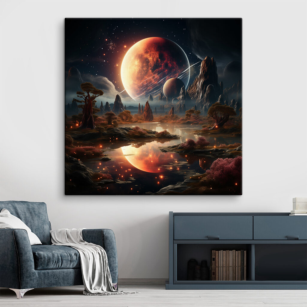 A landscape with a river and a moon A landscape with a river and a moon