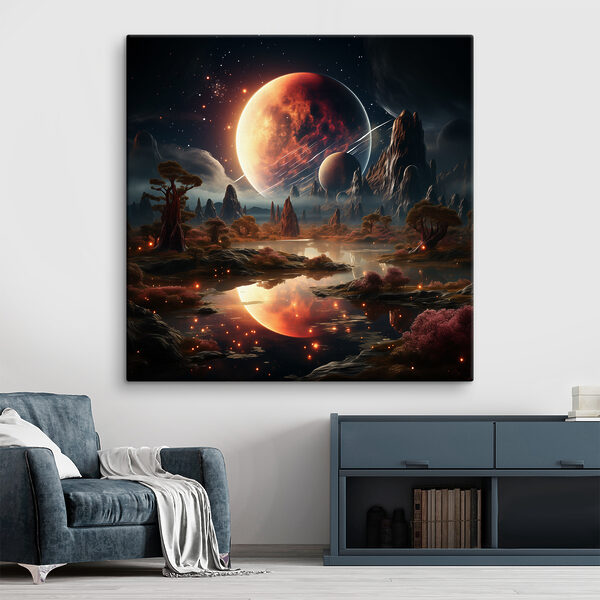Un paysage avec une rivière et une lune Un paysage avec une rivière et une lune