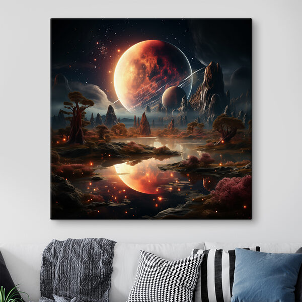 Un paysage avec une rivière et une lune Un paysage avec une rivière et une lune