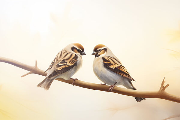 Deux oiseaux sur une branche Deux oiseaux sur une branche