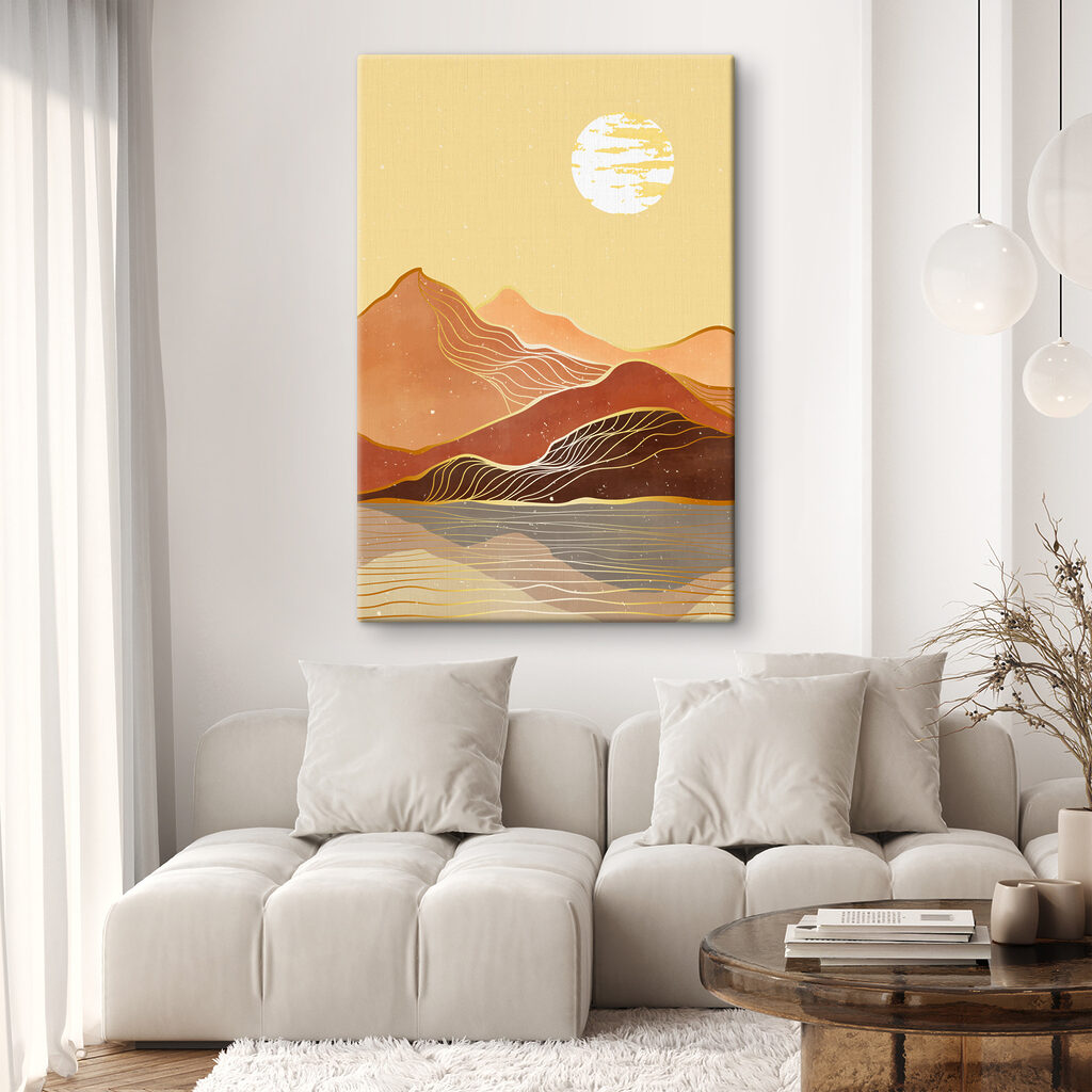 A painting of a mountain range
