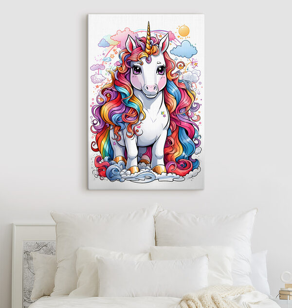 Une licorne de dessin animé avec des cheveux arc-en-ciel Une licorne de dessin animé avec des cheveux arc-en-ciel