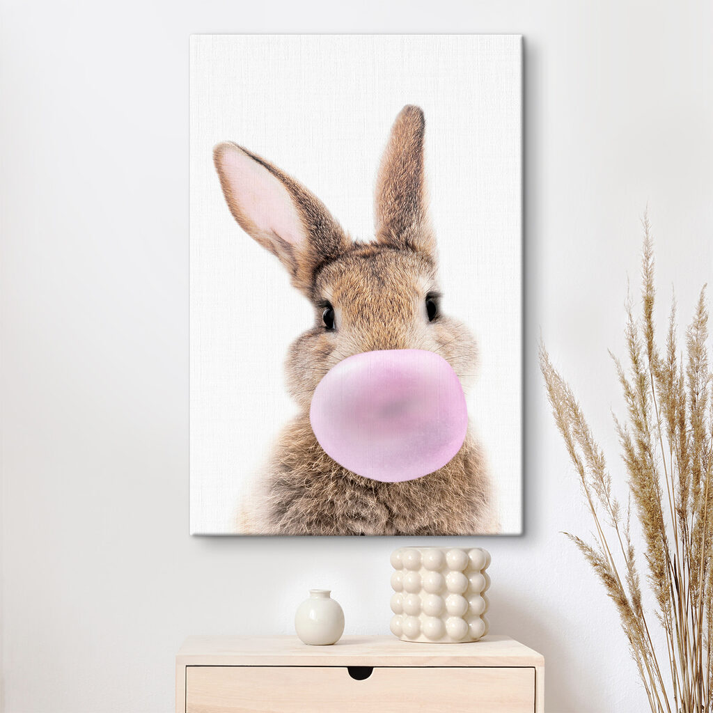 A rabbit with a bubble gum