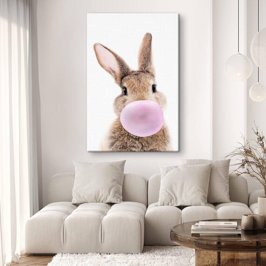 A rabbit with a bubble gum