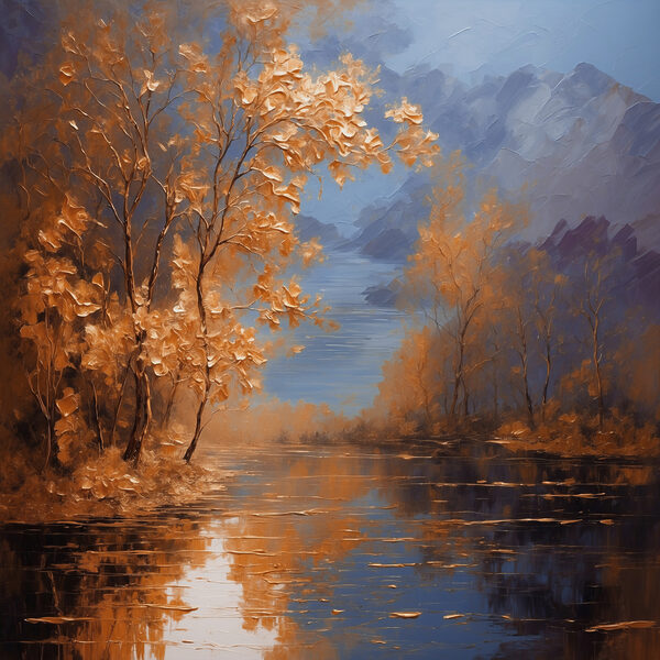 Une peinture d'arbres et d'eau Une peinture d'arbres et d'eau