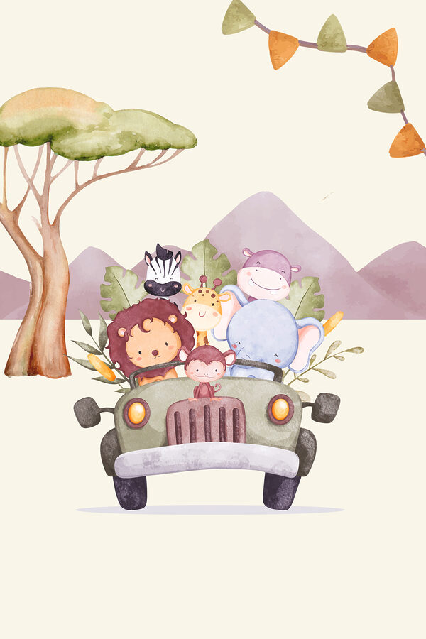 Un dessin animé d'animaux dans une voiture Un dessin animé d'animaux dans une voiture
