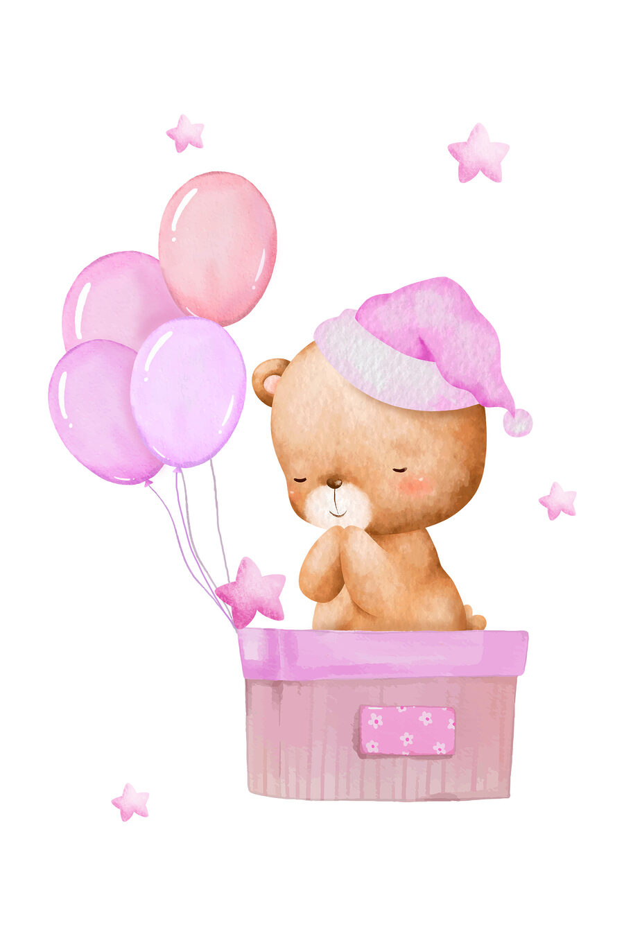 Un ours en peluche dans un panier avec des ballons