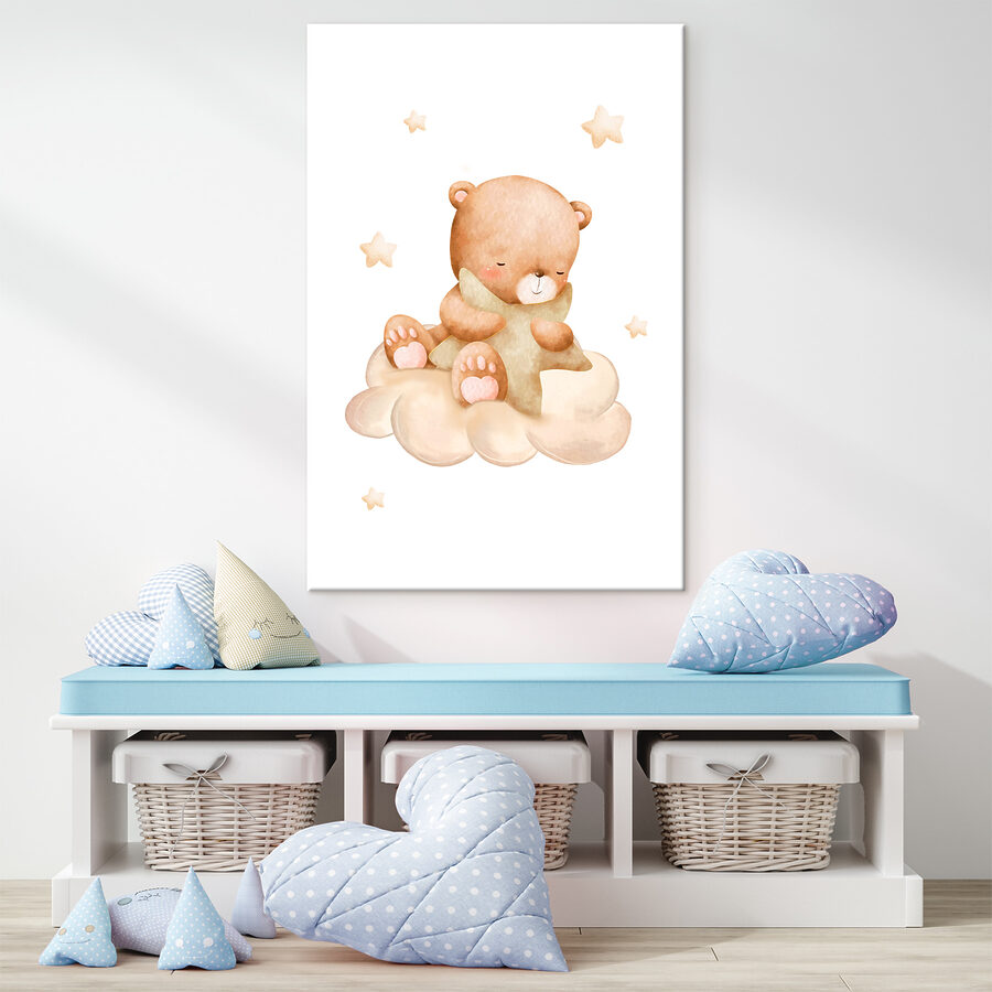 Un ours en peluche assis sur un nuage