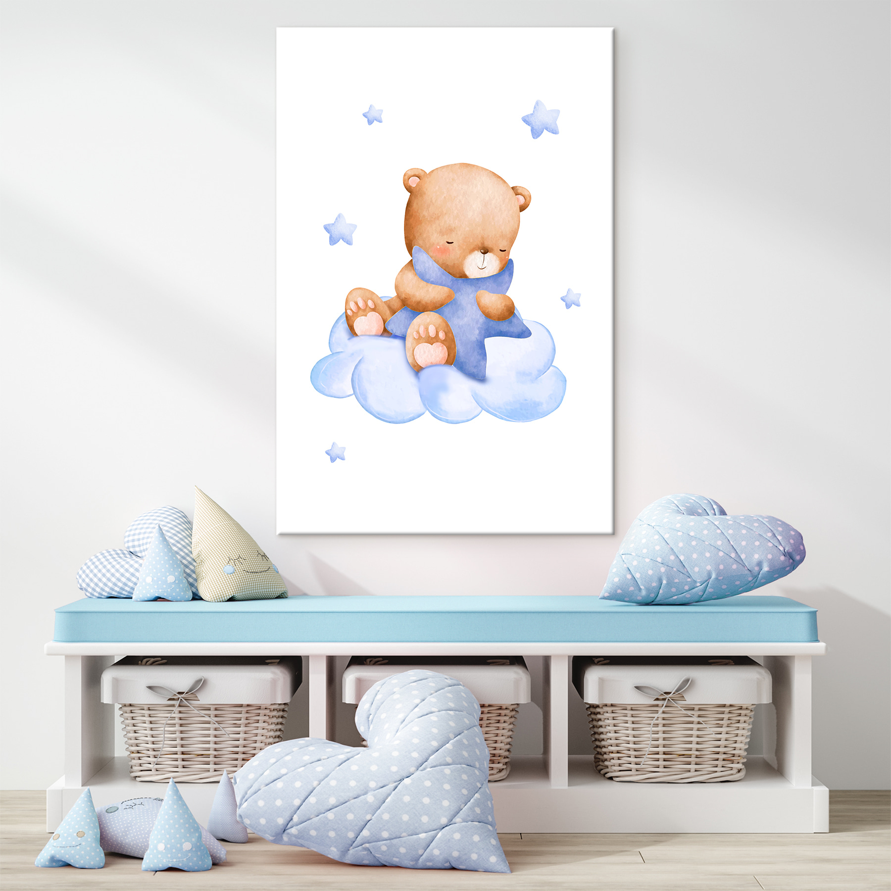 A teddy bear on a cloud
