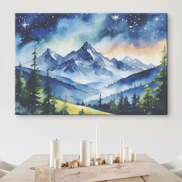 Aquarelle d'une chaîne de montagnes et d'étoiles dans le ciel Aquarelle d'une chaîne de montagnes et d'étoiles dans le ciel