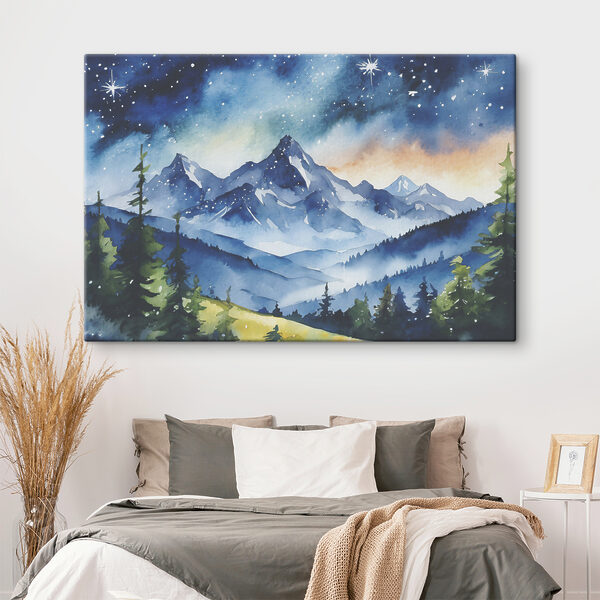 Aquarelle d'une chaîne de montagnes et d'étoiles dans le ciel Aquarelle d'une chaîne de montagnes et d'étoiles dans le ciel