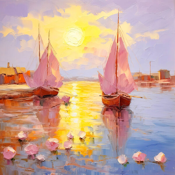 Une peinture de bateaux sur l'eau Une peinture de bateaux sur l'eau