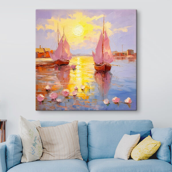 Une peinture de bateaux sur l'eau Une peinture de bateaux sur l'eau