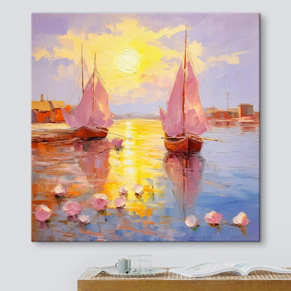 Une peinture de bateaux sur l'eau Une peinture de bateaux sur l'eau