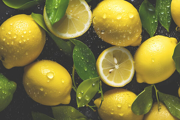 Un groupe de citrons avec des feuilles Un groupe de citrons avec des feuilles