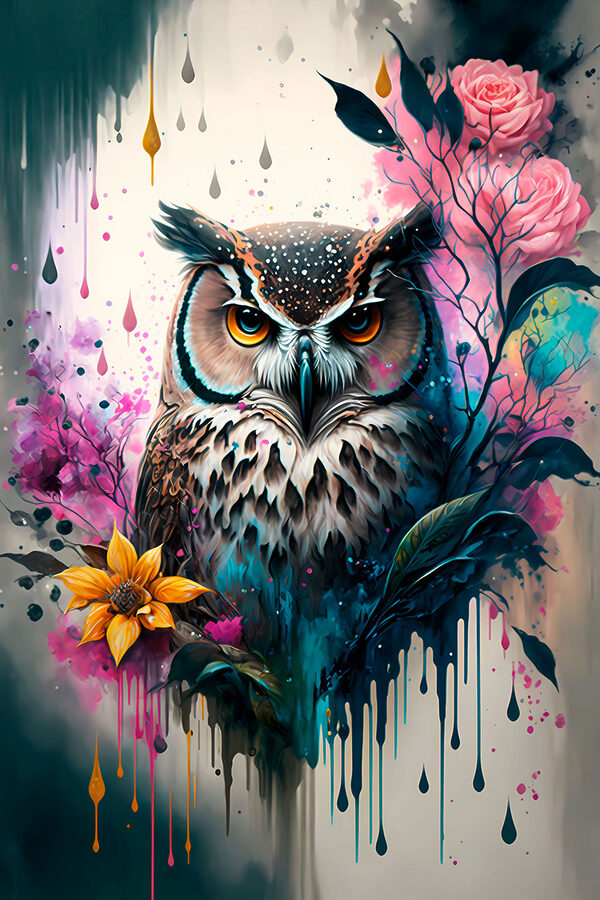 Un hibou avec des fleurs Un hibou avec des fleurs