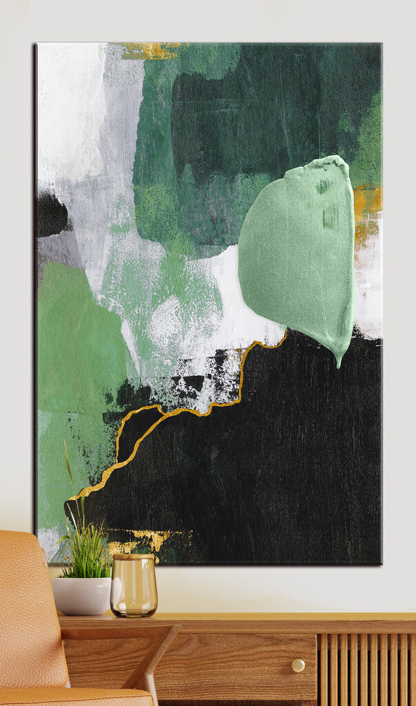 A painting of green and white A painting of green and white