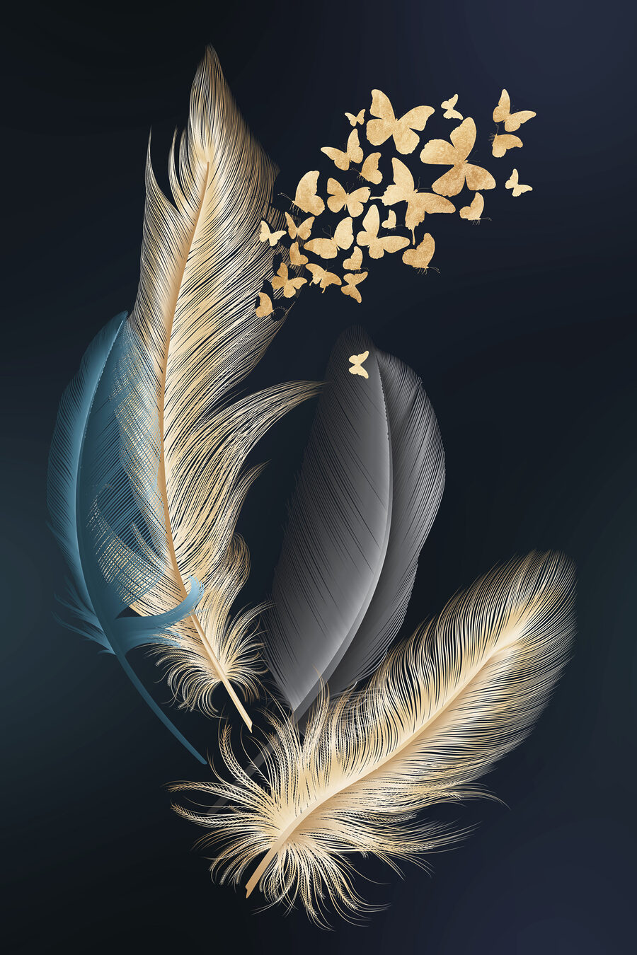 Un groupe de plumes avec des papillons