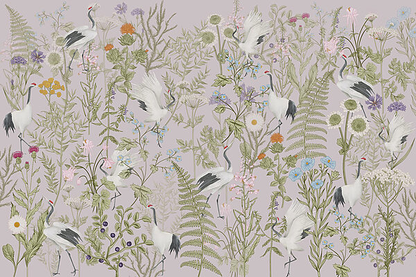A wallpaper with birds and plants