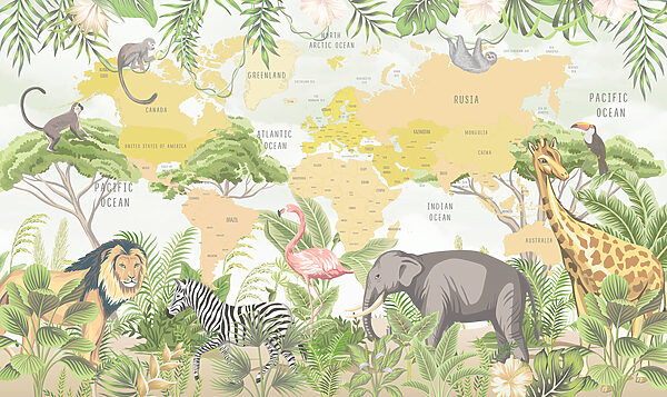 Une carte du monde avec des animaux Une carte du monde avec des animaux