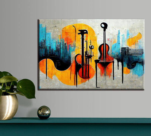 Une peinture de guitares et d'instruments Une peinture de guitares et d'instruments