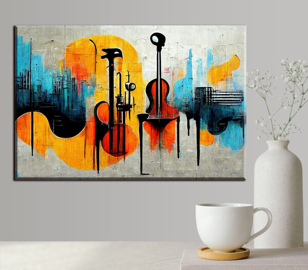 Une peinture de guitares et d'instruments Une peinture de guitares et d'instruments