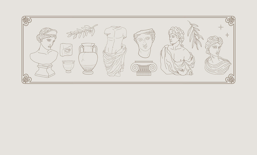 Un dessin au trait de statues anciennes Un dessin au trait de statues anciennes